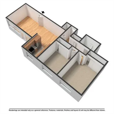 Floor plan for 2 beds, 1 bath, 850 sqft